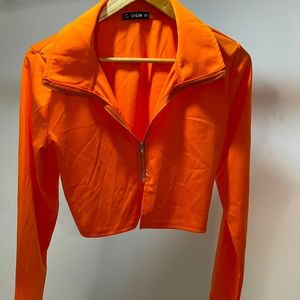 Orange crop zip up top